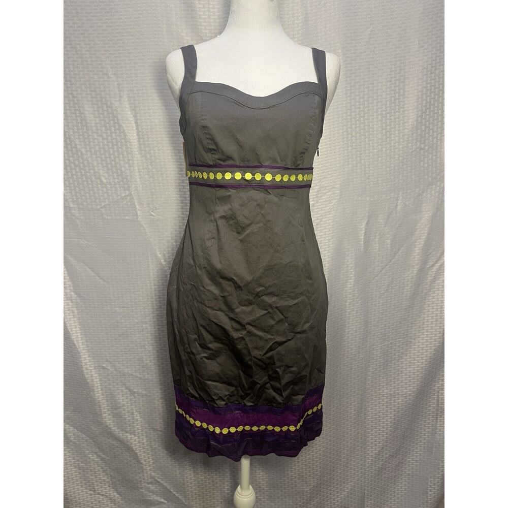 Boden Women Gray Purple Pinafore Apron Shift Dress Ribbon Trim 6P Classic Easter - Picture 1 of 11
